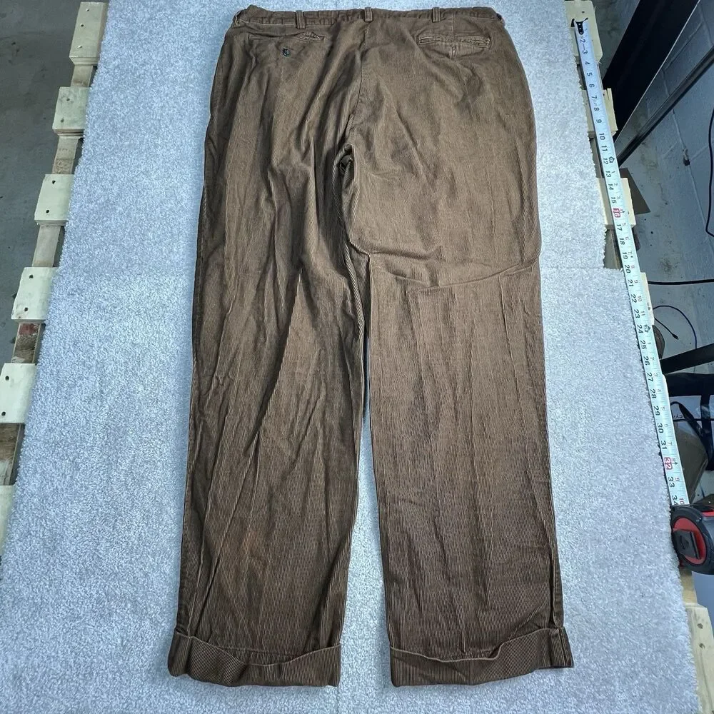 Vintage Polo‎ Ralph Lauren Brown Corduroy Pants 40x30 100% Cotton Pleated Front